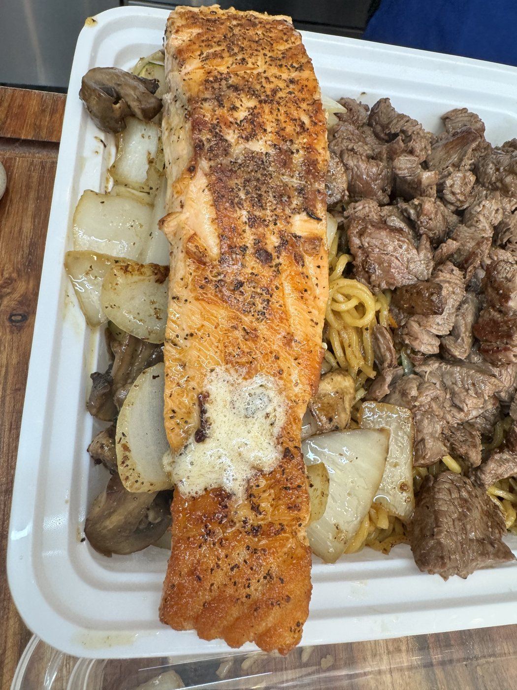 NY steak and salmon hibachi plate